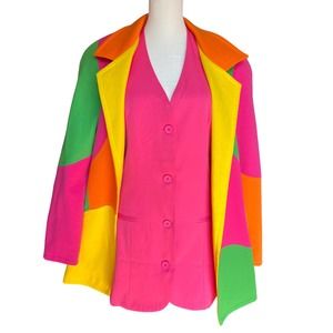 Vintage Ayako Bright Colorful Colorblock Patch Blazer Size Large